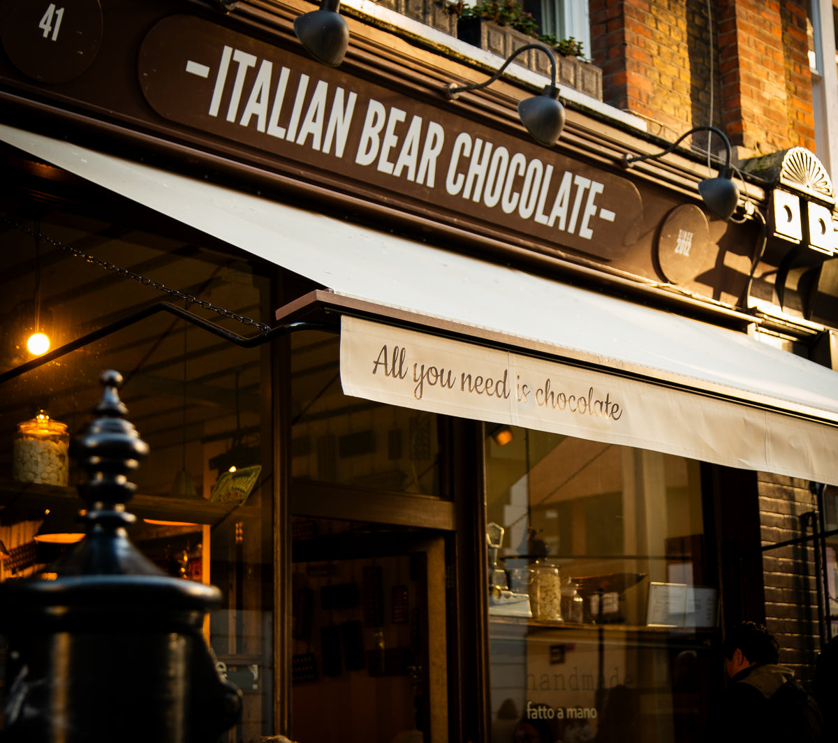 The Italian Bear Chocolate shopfront on the street in London's West End